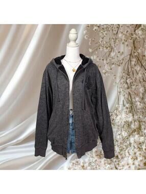APT.9 Y2K FLEUR DE LIS ZIP UP HOODIE JACKET CHARCOAL